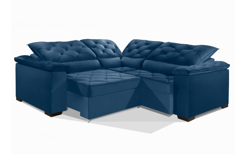 Sofá Retrátil Reclinável BERLIM DE CANTO 2.30 x 2.30 ESTILO ESTOFADOS - França Velusoft COR "AZUL" Sofá Retrátil Reclinável BERLIM DE CANTO 2.30 x 2.30 ESTILO ESTOFADOS - França Velusoft COR "AZUL"