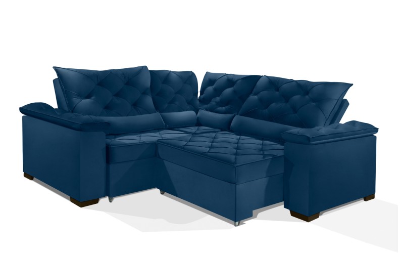 Sofá Retrátil Reclinável BERLIM DE CANTO 2.30 x 2.30 ESTILO ESTOFADOS - França Velusoft COR "AZUL" Sofá Retrátil Reclinável BERLIM DE CANTO 2.30 x 2.30 ESTILO ESTOFADOS - França Velusoft COR "AZUL"