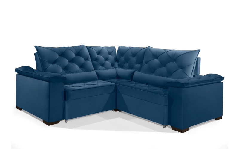 Sofá Retrátil Reclinável BERLIM DE CANTO 2.30 x 2.30 ESTILO ESTOFADOS - França Velusoft COR "AZUL" Sofá Retrátil Reclinável BERLIM DE CANTO 2.30 x 2.30 ESTILO ESTOFADOS - França Velusoft COR "AZUL"