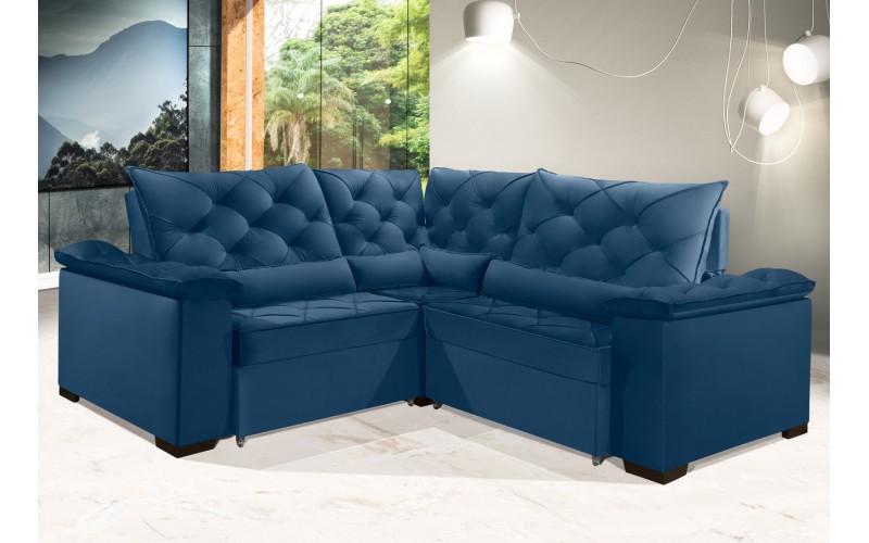 Sofá Retrátil Reclinável BERLIM DE CANTO 2.30 x 2.30 ESTILO ESTOFADOS - França Velusoft COR "AZUL" Sofá Retrátil Reclinável BERLIM DE CANTO 2.30 x 2.30 ESTILO ESTOFADOS - França Velusoft COR "AZUL"