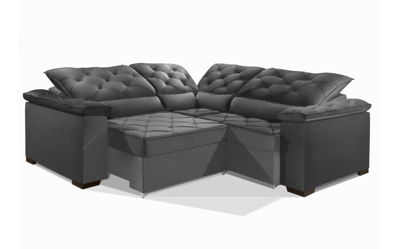 Sofá Retrátil Reclinável BERLIM DE CANTO 2.30 x 2.30 ESTILO ESTOFADOS - França Velusoft COR "CINZA" Sofá Retrátil Reclinável BERLIM DE CANTO 2.30 x 2.30 ESTILO ESTOFADOS - França Velusoft COR "CINZA"