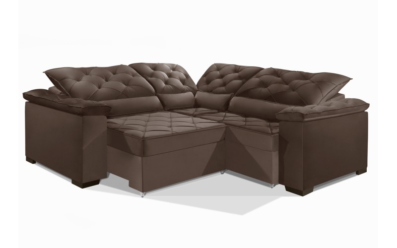 Sofá Retrátil Reclinável BERLIM DE CANTO 2.50 x 2.50 ESTILO ESTOFADOS - França Velusoft COR "MARROM" Sofá Retrátil Reclinável BERLIM DE CANTO 2.50 x 2.50 ESTILO ESTOFADOS - França Velusoft COR "MARROM"