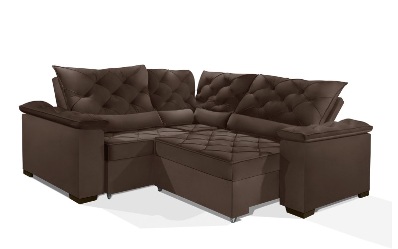 Sofá Retrátil Reclinável BERLIM DE CANTO 2.50 x 2.50 ESTILO ESTOFADOS - França Velusoft COR "MARROM" Sofá Retrátil Reclinável BERLIM DE CANTO 2.50 x 2.50 ESTILO ESTOFADOS - França Velusoft COR "MARROM"