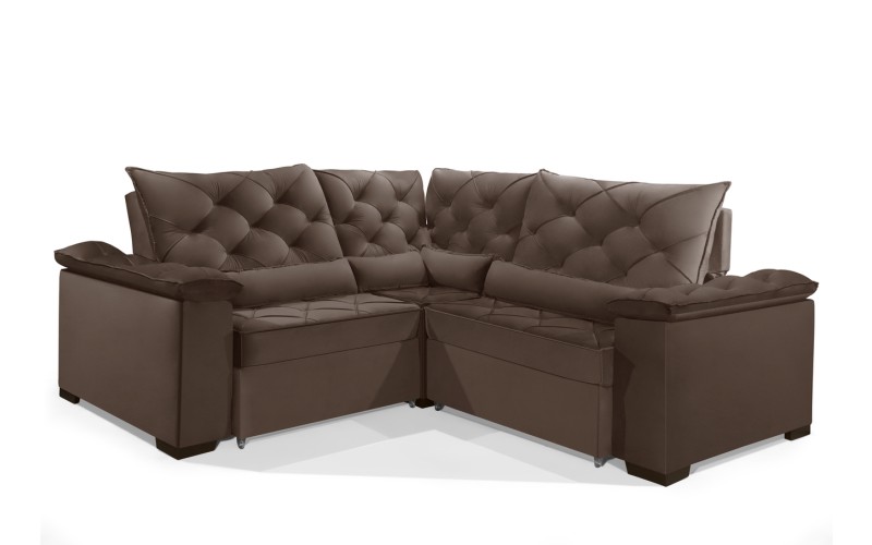 Sofá Retrátil Reclinável BERLIM DE CANTO 2.50 x 2.50 ESTILO ESTOFADOS - França Velusoft COR "MARROM" Sofá Retrátil Reclinável BERLIM DE CANTO 2.50 x 2.50 ESTILO ESTOFADOS - França Velusoft COR "MARROM"