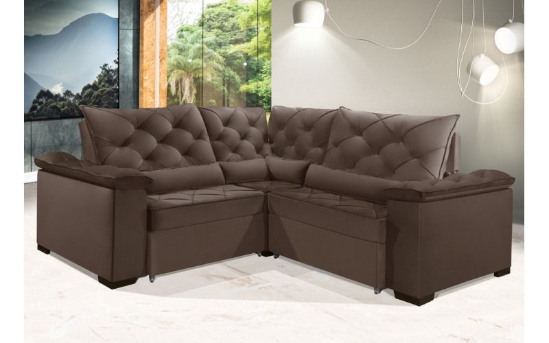 Sofá Retrátil Reclinável BERLIM DE CANTO 2.50 x 2.50 ESTILO ESTOFADOS - França Velusoft COR "MARROM" Sofá Retrátil Reclinável BERLIM DE CANTO 2.50 x 2.50 ESTILO ESTOFADOS - França Velusoft COR "MARROM"