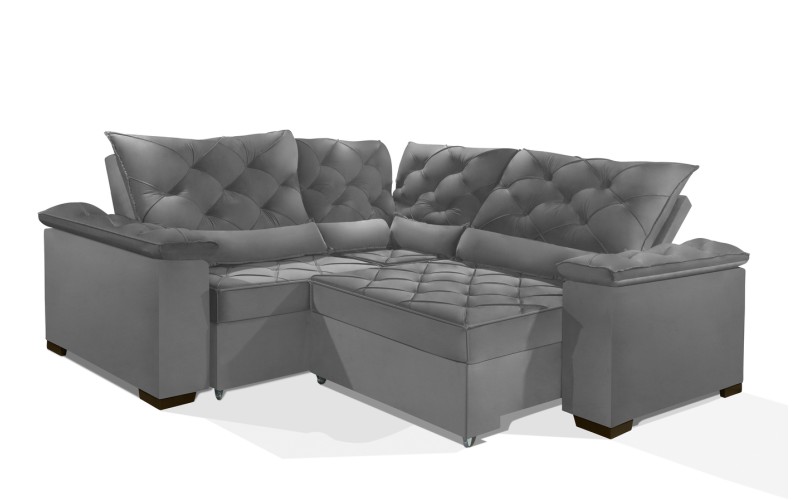 Sofá Retrátil Reclinável BERLIM DE CANTO 2.40 x 2.40 ESTILO ESTOFADOS - França Velusoft COR "PRATA" Sofá Retrátil Reclinável BERLIM DE CANTO 2.40 x 2.40 ESTILO ESTOFADOS - França Velusoft COR "PRATA"