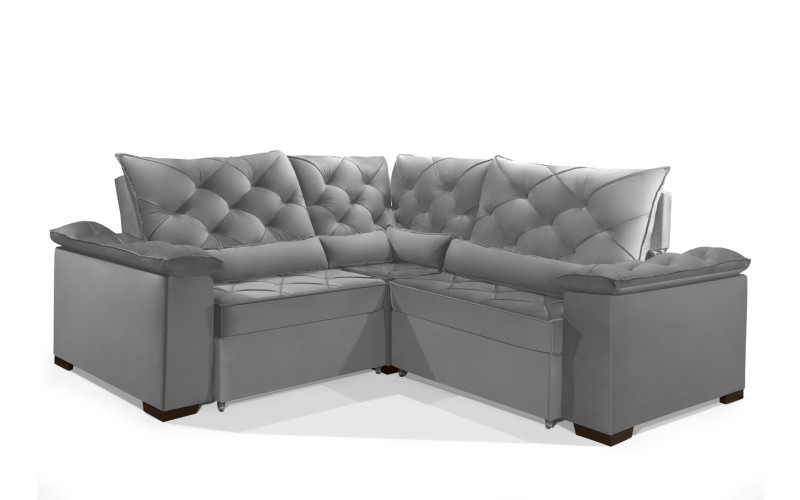 Sofá Retrátil Reclinável BERLIM DE CANTO 2.40 x 2.40 ESTILO ESTOFADOS - França Velusoft COR "PRATA" Sofá Retrátil Reclinável BERLIM DE CANTO 2.40 x 2.40 ESTILO ESTOFADOS - França Velusoft COR "PRATA"