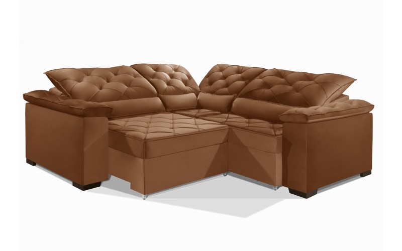 Sofá Retrátil Reclinável BERLIM DE CANTO 2.50 x 2.50 ESTILO ESTOFADOS - França Velusoft COR "TERRA COTA" Sofá Retrátil Reclinável BERLIM DE CANTO 2.50 x 2.50 ESTILO ESTOFADOS - França Velusoft COR "TERRA COTA"