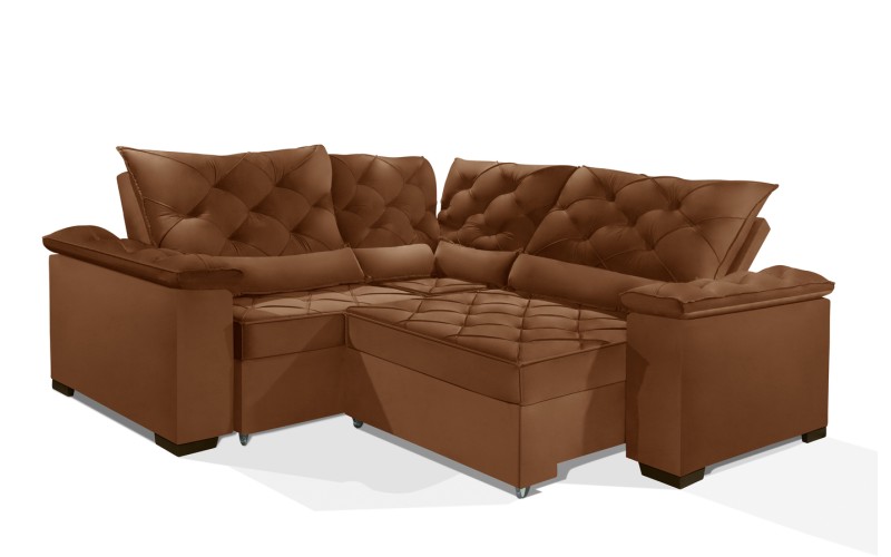 Sofá Retrátil Reclinável BERLIM DE CANTO 2.50 x 2.50 ESTILO ESTOFADOS - França Velusoft COR "TERRA COTA" Sofá Retrátil Reclinável BERLIM DE CANTO 2.50 x 2.50 ESTILO ESTOFADOS - França Velusoft COR "TERRA COTA"
