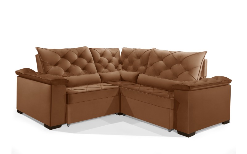 Sofá Retrátil Reclinável BERLIM DE CANTO 2.50 x 2.50 ESTILO ESTOFADOS - França Velusoft COR "TERRA COTA" Sofá Retrátil Reclinável BERLIM DE CANTO 2.50 x 2.50 ESTILO ESTOFADOS - França Velusoft COR "TERRA COTA"