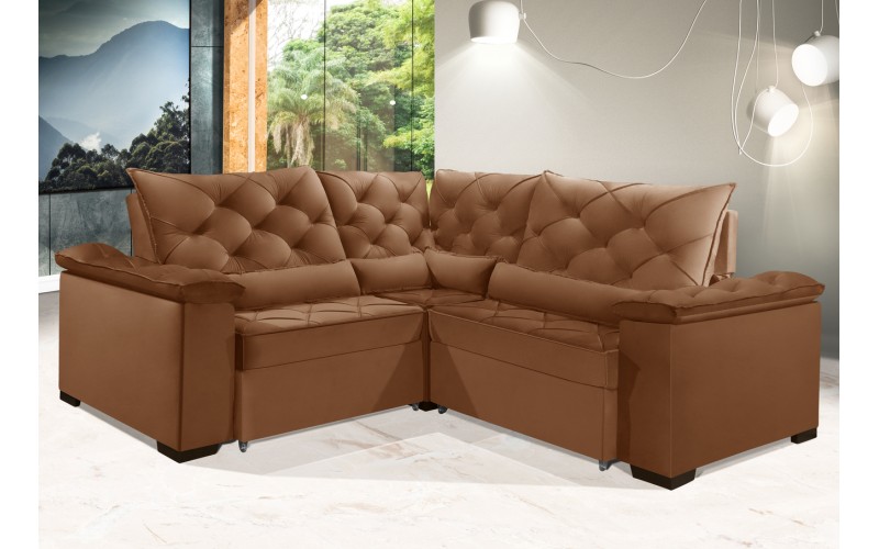 Sofá Retrátil Reclinável BERLIM DE CANTO 2.50 x 2.50 ESTILO ESTOFADOS - França Velusoft COR "TERRA COTA" Sofá Retrátil Reclinável BERLIM DE CANTO 2.50 x 2.50 ESTILO ESTOFADOS - França Velusoft COR "TERRA COTA"