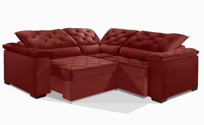 Sofá Retrátil Reclinável BERLIM DE CANTO 2.40 x 2.40 ESTILO ESTOFADOS - França Velusoft COR "VERMELHO"