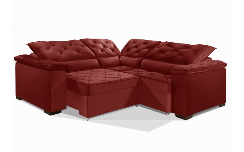Sofá Retrátil Reclinável BERLIM DE CANTO 2.30 x 2.30 ESTILO ESTOFADOS - França Velusoft COR "VERMELHO" Sofá Retrátil Reclinável BERLIM DE CANTO 2.30 x 2.30 ESTILO ESTOFADOS - França Velusoft COR "VERMELHO"