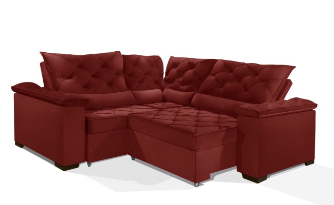 Sofá Retrátil Reclinável BERLIM DE CANTO 2.30 x 2.30 ESTILO ESTOFADOS - França Velusoft COR "VERMELHO"