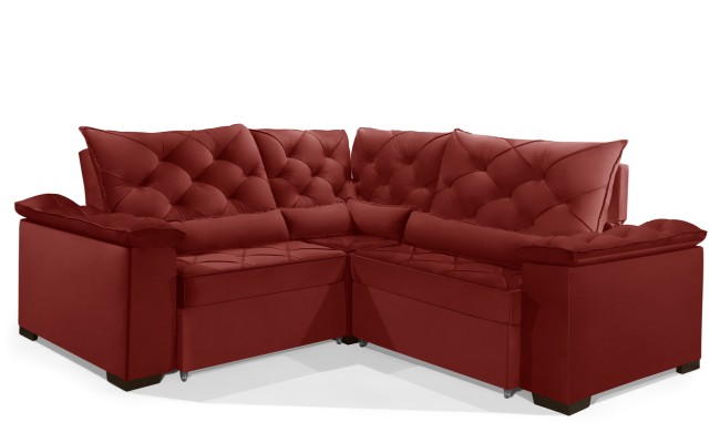 Sofá Retrátil Reclinável BERLIM DE CANTO 2.50 x 2.50 ESTILO ESTOFADOS - França Velusoft COR "VERMELHO"