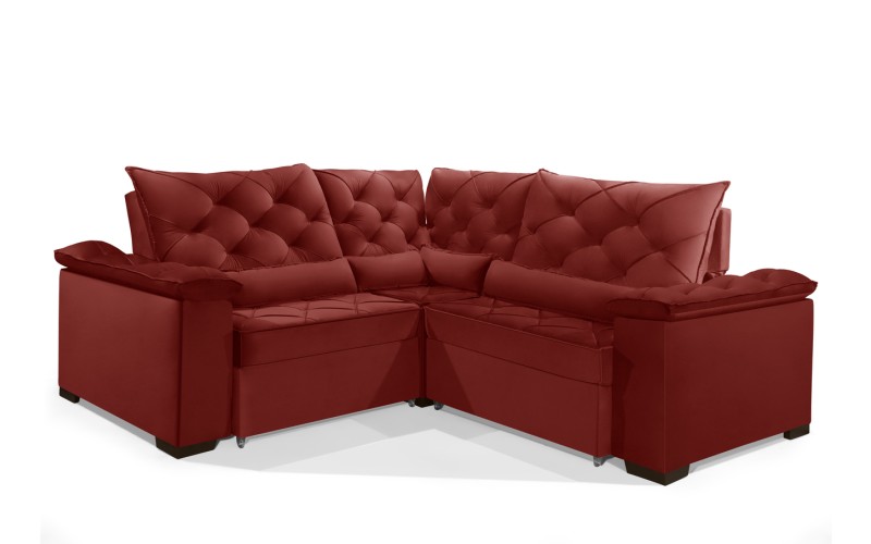 Sofá Retrátil Reclinável BERLIM DE CANTO 2.30 x 2.30 ESTILO ESTOFADOS - França Velusoft COR "VERMELHO" Sofá Retrátil Reclinável BERLIM DE CANTO 2.30 x 2.30 ESTILO ESTOFADOS - França Velusoft COR "VERMELHO"