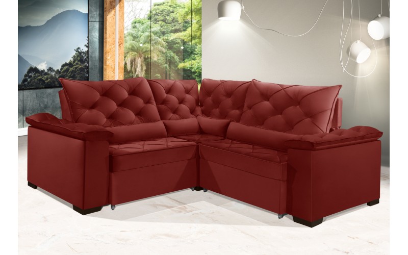 Sofá Retrátil Reclinável BERLIM DE CANTO 2.30 x 2.30 ESTILO ESTOFADOS - França Velusoft COR "VERMELHO" Sofá Retrátil Reclinável BERLIM DE CANTO 2.30 x 2.30 ESTILO ESTOFADOS - França Velusoft COR "VERMELHO"
