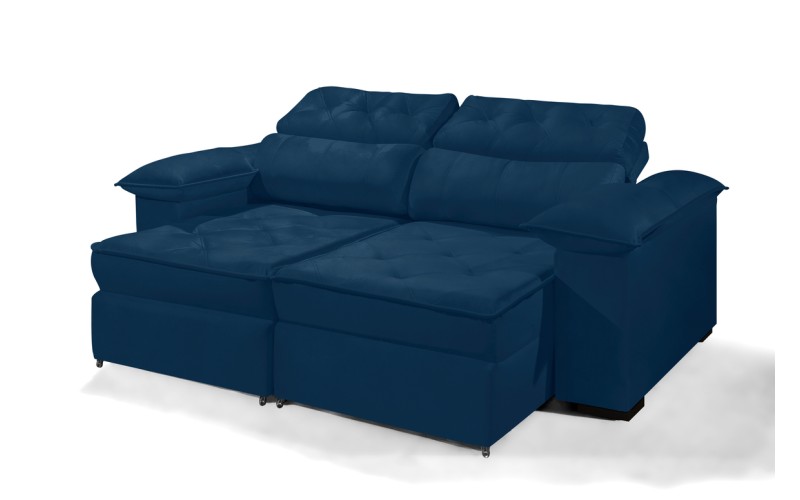 Sofá Retrátil Reclinável DOA 2.90m ESTILO ESTOFADOS - França Velusoft COR "AZUL" Sofá Retrátil Reclinável DOA 2.90m ESTILO ESTOFADOS - França Velusoft COR "AZUL"