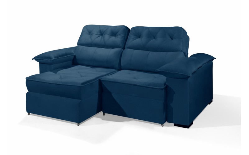 Sofá Retrátil Reclinável DOA 2.90m ESTILO ESTOFADOS - França Velusoft COR "AZUL" Sofá Retrátil Reclinável DOA 2.90m ESTILO ESTOFADOS - França Velusoft COR "AZUL"