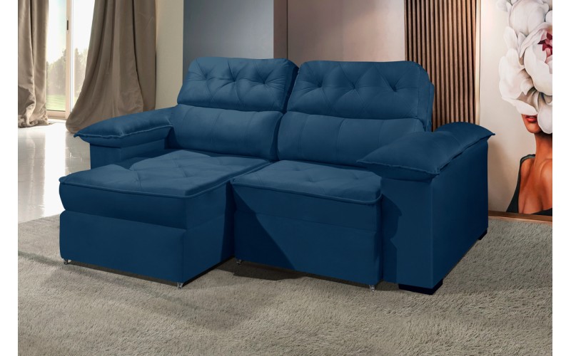 Sofá Retrátil Reclinável DOA 2.90m ESTILO ESTOFADOS - França Velusoft COR "AZUL" Sofá Retrátil Reclinável DOA 2.90m ESTILO ESTOFADOS - França Velusoft COR "AZUL"