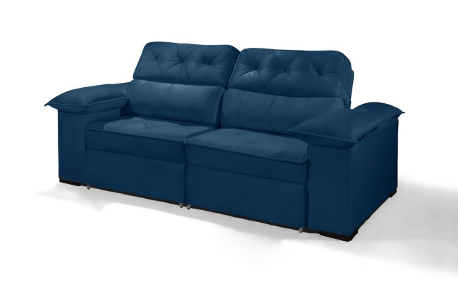 Sofá Retrátil Reclinável DOA 2.20m ESTILO ESTOFADOS - França Velusoft COR "AZUL"