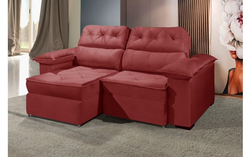 Sofá Retrátil Reclinável DOA 2.50m ESTILO ESTOFADOS - França Velusoft COR "VERMELHO" Sofá Retrátil Reclinável DOA 2.50m ESTILO ESTOFADOS - França Velusoft COR "VERMELHO"