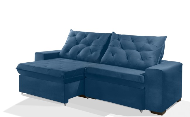 Sofá Retrátil e Reclinável 2.30m ESTILO ESTOFADOS - EUROPA com SoftGel D33 Velupluma "Azul"