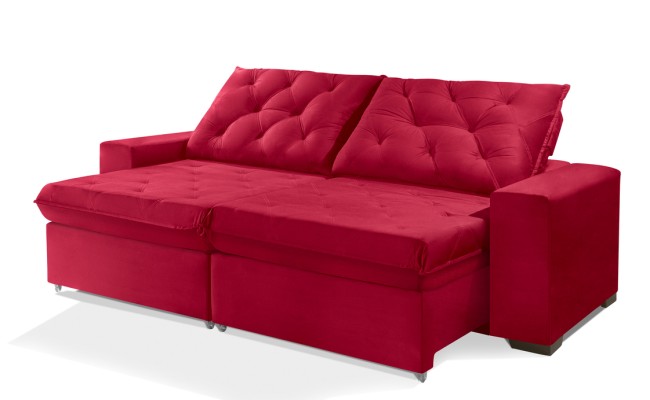 Sofá Retrátil e Reclinável 1,90m ESTILO ESTOFADOS - EUROPA com SoftGel D33 Velupluma "Vermelho"
