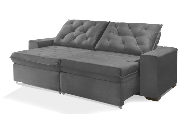 Sofá Retrátil e Reclinável 1,90m ESTILO ESTOFADOS - EUROPA com SoftGel D33 Velupluma "Cinza"