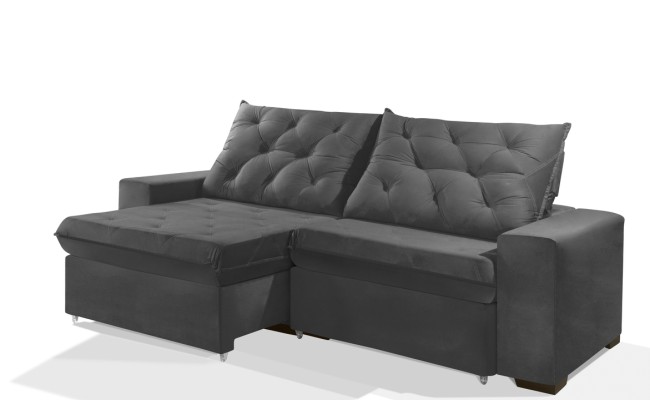 Sofá Retrátil e Reclinável 2.30m ESTILO ESTOFADOS - EUROPA com SoftGel D33 Velupluma "Cinza"