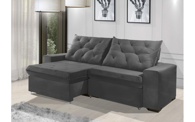 Sofá Retrátil e Reclinável 1,90m ESTILO ESTOFADOS - EUROPA com SoftGel D33 Velupluma "Cinza" Sofá Retrátil e Reclinável 1,90m ESTILO ESTOFADOS - EUROPA com SoftGel D33 Velupluma "Cinza"