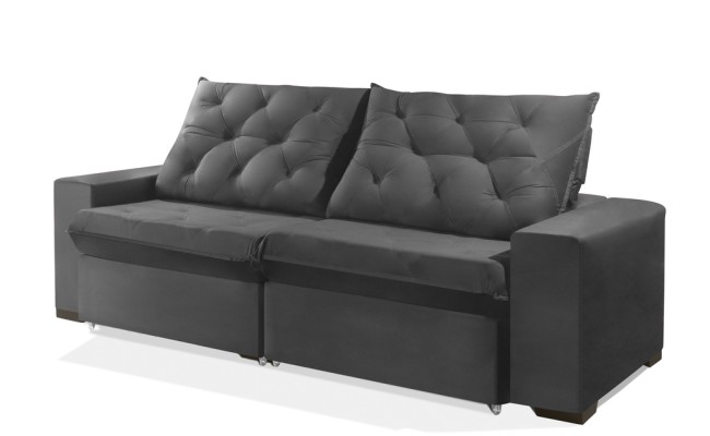 Sofá Retrátil e Reclinável 2.10m ESTILO ESTOFADOS - EUROPA com SoftGel D33 Velupluma "Cinza"