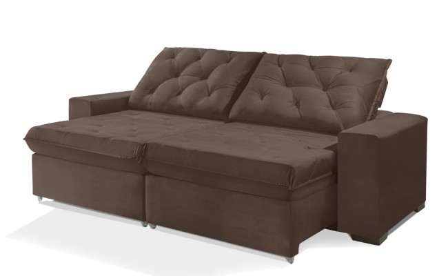 Sofá Retrátil e Reclinável 1,90m ESTILO ESTOFADOS - EUROPA com SoftGel D33 Velupluma "Marrom"