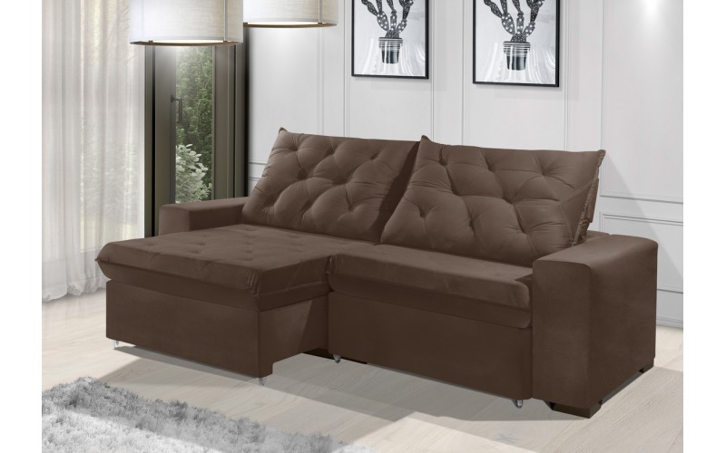 Sofá Retrátil e Reclinável 2.30m ESTILO ESTOFADOS - EUROPA com SoftGel D33 Velupluma "Marrom" Sofá Retrátil e Reclinável 2.30m ESTILO ESTOFADOS - EUROPA com SoftGel D33 Velupluma "Marrom"