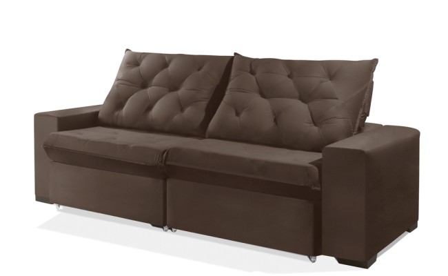 Sofá Retrátil e Reclinável 2.10m ESTILO ESTOFADOS - EUROPA com SoftGel D33 Velupluma "Marrom"