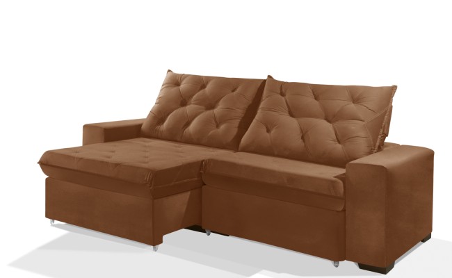 Sofá Retrátil e Reclinável 1,90m ESTILO ESTOFADOS - EUROPA com SoftGel D33 Velupluma "Terracota"