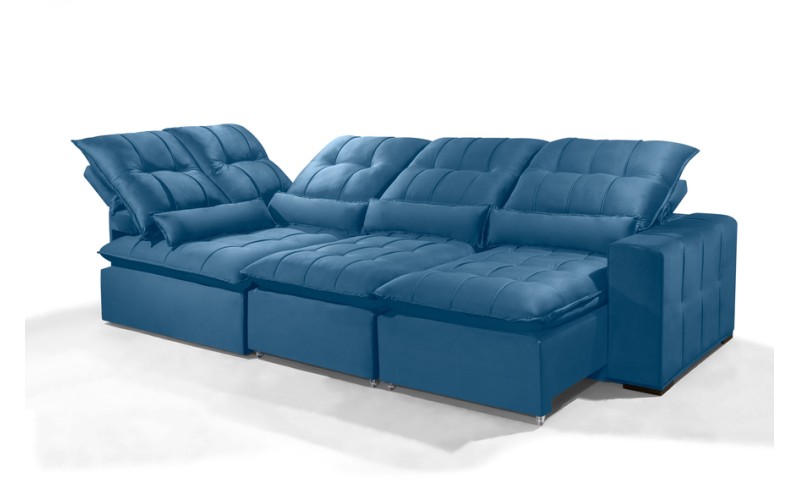 Sofá Retrátil Reclinável ELLOA DE CANTO COM CHAISE 3.05 x 1.80m ESTILO ESTOFADOS - Inca Velusoft COR "AZUL" Sofá Retrátil Reclinável ELLOA DE CANTO COM CHAISE 3.05 x 1.80m ESTILO ESTOFADOS - Inca Velusoft COR "AZUL"