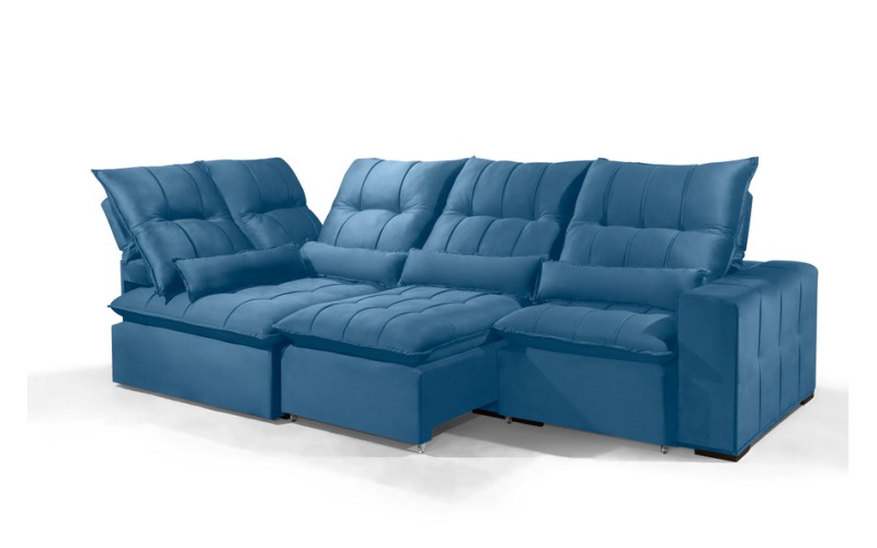 Sofá Retrátil Reclinável ELLOA DE CANTO COM CHAISE 3.05 x 1.80m ESTILO ESTOFADOS - Inca Velusoft COR "AZUL" Sofá Retrátil Reclinável ELLOA DE CANTO COM CHAISE 3.05 x 1.80m ESTILO ESTOFADOS - Inca Velusoft COR "AZUL"