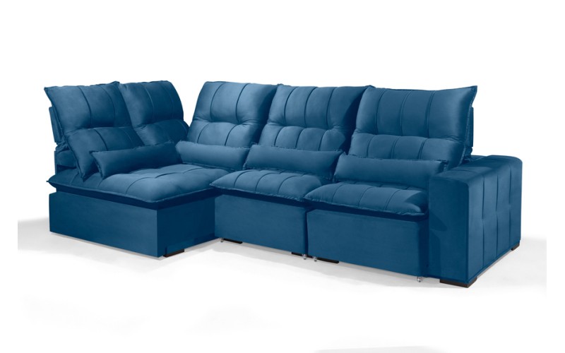 Sofá Retrátil Reclinável ELLOA DE CANTO COM CHAISE 3.05 x 1.80m ESTILO ESTOFADOS - Inca Velusoft COR "AZUL" Sofá Retrátil Reclinável ELLOA DE CANTO COM CHAISE 3.05 x 1.80m ESTILO ESTOFADOS - Inca Velusoft COR "AZUL"