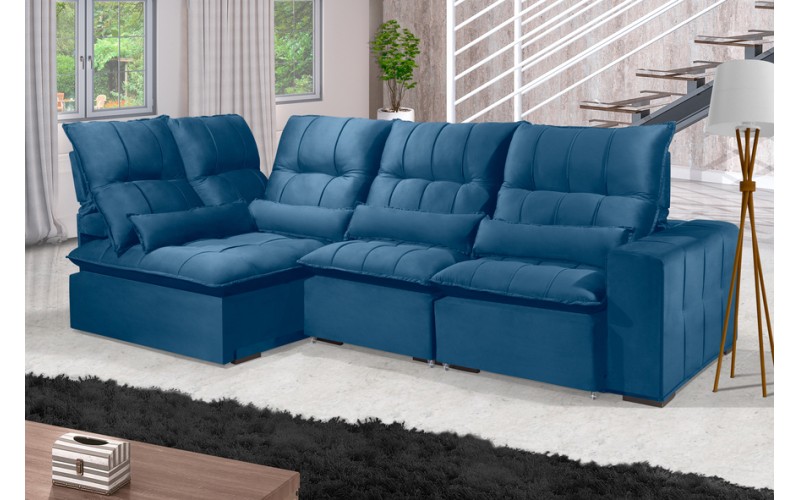 Sofá Retrátil Reclinável ELLOA DE CANTO COM CHAISE 3.05 x 1.80m ESTILO ESTOFADOS - Inca Velusoft COR "AZUL" Sofá Retrátil Reclinável ELLOA DE CANTO COM CHAISE 3.05 x 1.80m ESTILO ESTOFADOS - Inca Velusoft COR "AZUL"