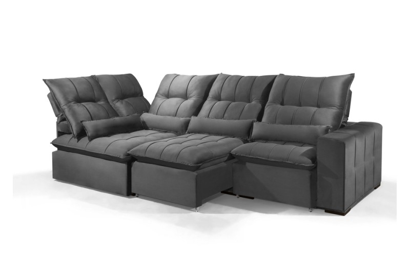 Sofá Retrátil Reclinável ELLOA DE CANTO COM CHAISE 3.05 x 1.80m ESTILO ESTOFADOS - Inca Velusoft COR "CINZA" Sofá Retrátil Reclinável ELLOA DE CANTO COM CHAISE 3.05 x 1.80m ESTILO ESTOFADOS - Inca Velusoft COR "CINZA"