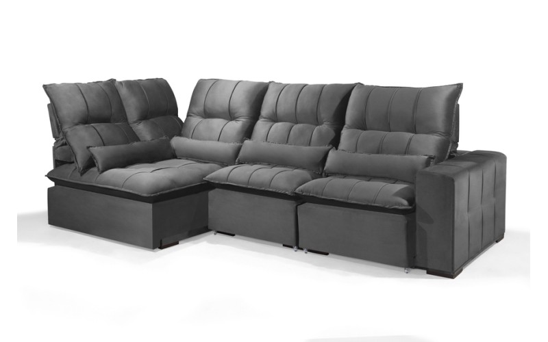 Sofá Retrátil Reclinável ELLOA DE CANTO COM CHAISE 3.05 x 1.80m ESTILO ESTOFADOS - Inca Velusoft COR "CINZA" Sofá Retrátil Reclinável ELLOA DE CANTO COM CHAISE 3.05 x 1.80m ESTILO ESTOFADOS - Inca Velusoft COR "CINZA"