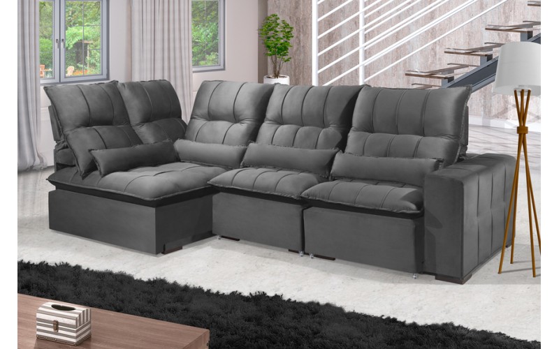 Sofá Retrátil Reclinável ELLOA DE CANTO COM CHAISE 3.05 x 1.80m ESTILO ESTOFADOS - Inca Velusoft COR "CINZA" Sofá Retrátil Reclinável ELLOA DE CANTO COM CHAISE 3.05 x 1.80m ESTILO ESTOFADOS - Inca Velusoft COR "CINZA"