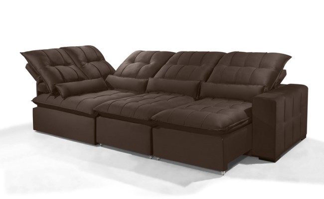 Sofá Retrátil Reclinável ELLOA DE CANTO COM CHAISE 3.45 x 1.80m ESTILO ESTOFADOS - Inca Velusoft COR "MARROM"