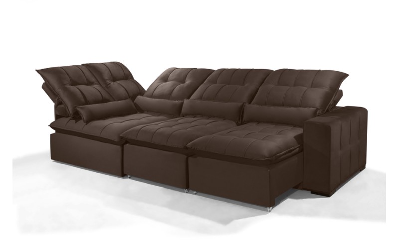 Sofá Retrátil Reclinável ELLOA DE CANTO COM CHAISE 3.25 x 1.80m ESTILO ESTOFADOS - Inca Velusoft COR "MARROM" Sofá Retrátil Reclinável ELLOA DE CANTO COM CHAISE 3.25 x 1.80m ESTILO ESTOFADOS - Inca Velusoft COR "MARROM"