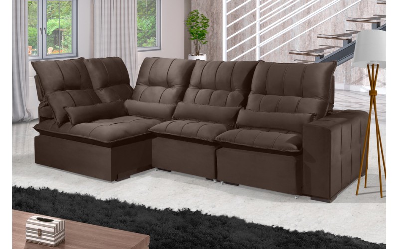 Sofá Retrátil Reclinável ELLOA DE CANTO COM CHAISE 3.25 x 1.80m ESTILO ESTOFADOS - Inca Velusoft COR "MARROM" Sofá Retrátil Reclinável ELLOA DE CANTO COM CHAISE 3.25 x 1.80m ESTILO ESTOFADOS - Inca Velusoft COR "MARROM"