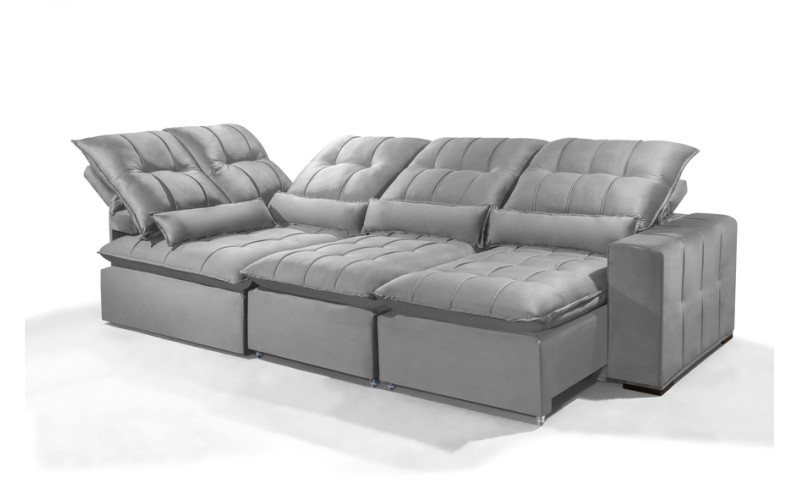 Sofá Retrátil Reclinável ELLOA DE CANTO COM CHAISE 3.45 x 1.80m ESTILO ESTOFADOS - Inca Velusoft COR "PRATA" Sofá Retrátil Reclinável ELLOA DE CANTO COM CHAISE 3.45 x 1.80m ESTILO ESTOFADOS - Inca Velusoft COR "PRATA"