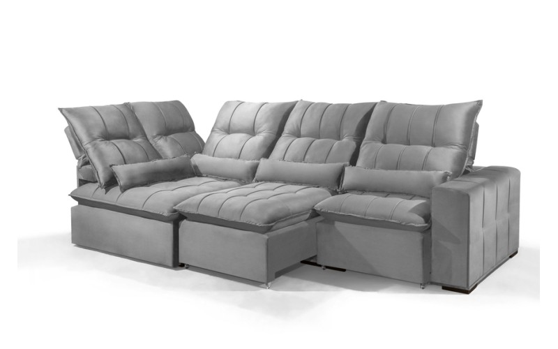 Sofá Retrátil Reclinável ELLOA DE CANTO COM CHAISE 3.45 x 1.80m ESTILO ESTOFADOS - Inca Velusoft COR "PRATA" Sofá Retrátil Reclinável ELLOA DE CANTO COM CHAISE 3.45 x 1.80m ESTILO ESTOFADOS - Inca Velusoft COR "PRATA"