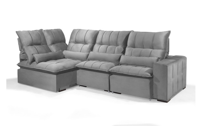 Sofá Retrátil Reclinável ELLOA DE CANTO COM CHAISE 3.45 x 1.80m ESTILO ESTOFADOS - Inca Velusoft COR "PRATA" Sofá Retrátil Reclinável ELLOA DE CANTO COM CHAISE 3.45 x 1.80m ESTILO ESTOFADOS - Inca Velusoft COR "PRATA"