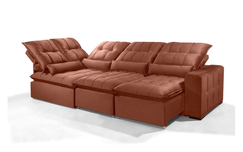 Sofá Retrátil Reclinável ELLOA DE CANTO COM CHAISE 3.05 x 1.80m ESTILO ESTOFADOS - Inca Velusoft COR "TERRA COTA" Sofá Retrátil Reclinável ELLOA DE CANTO COM CHAISE 3.05 x 1.80m ESTILO ESTOFADOS - Inca Velusoft COR "TERRA COTA"